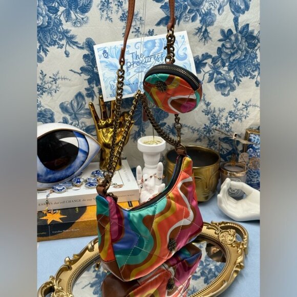 🆕 KURT GEIGER LONDON 🧿 NWOT Small Recycled Nylon Multi Crossbody Rainbow Swirl - Picture 2 of 13
